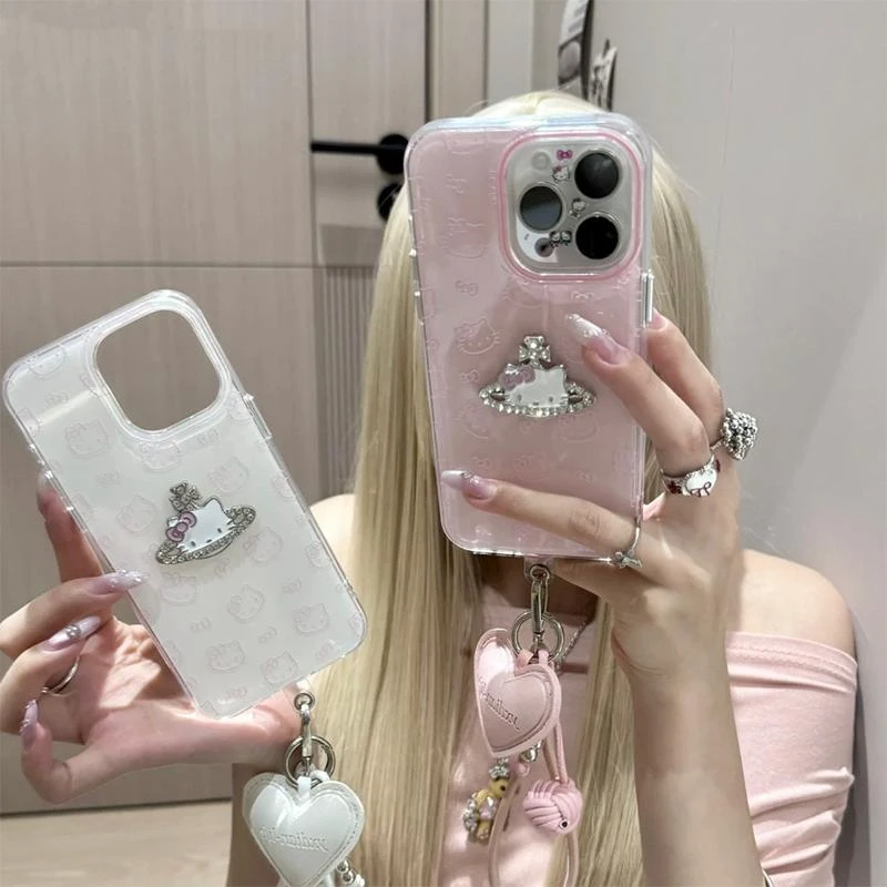 立体西太后闪钻kt适用iPhone16大孔手机壳华为vivo小米oppo保护套