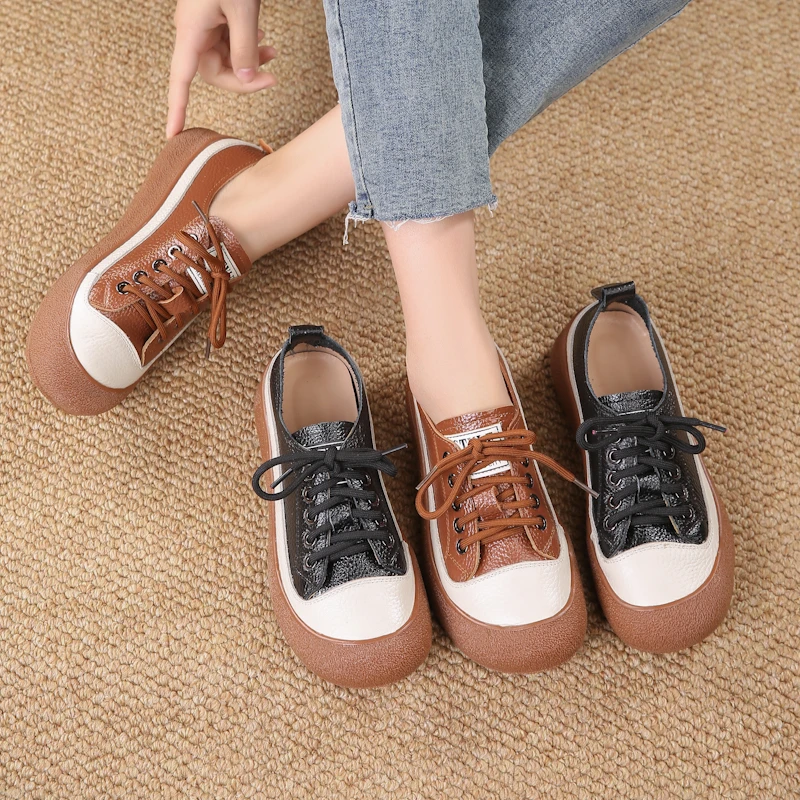 真皮小白鞋休闲风平底时尚女鞋单鞋皮鞋休闲鞋英伦软底圆头春秋季