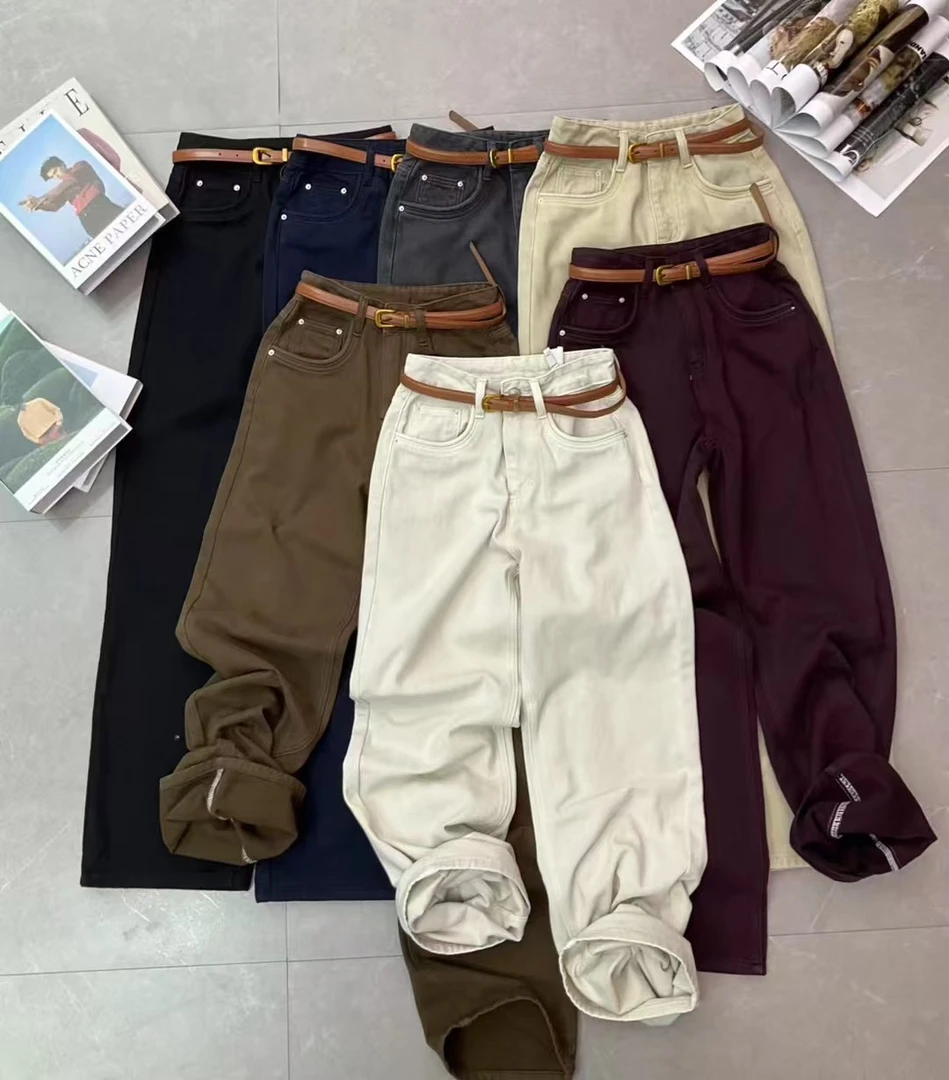 秋款牛仔直筒加长