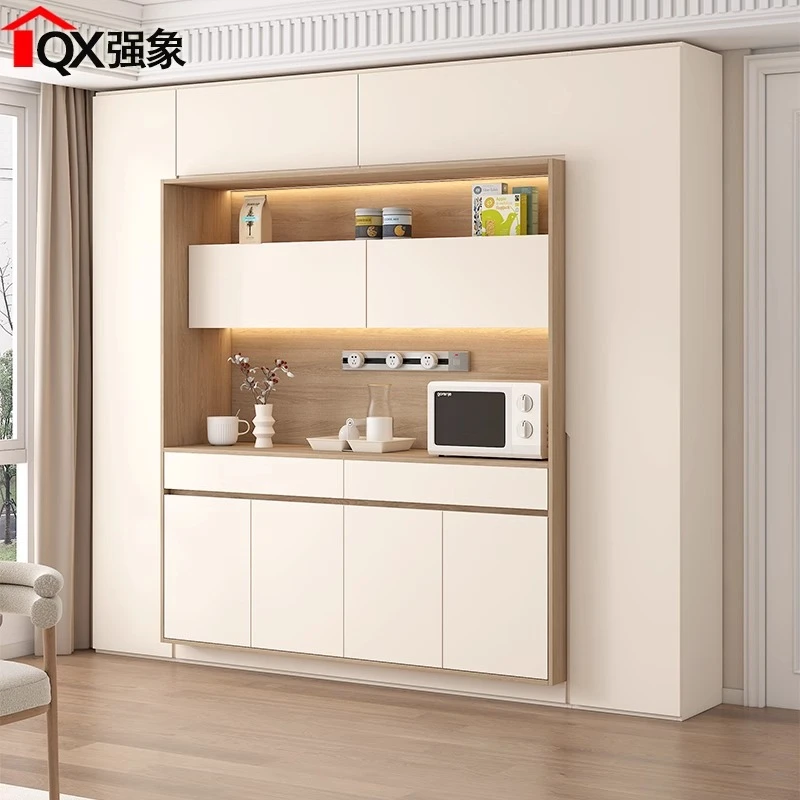 奶油风围合式大容量餐边柜靠墙一体储物高柜备餐柜茶水柜碗柜G370