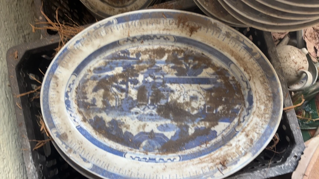 青花梧桐大鱼盘茶盘一枚茶壶