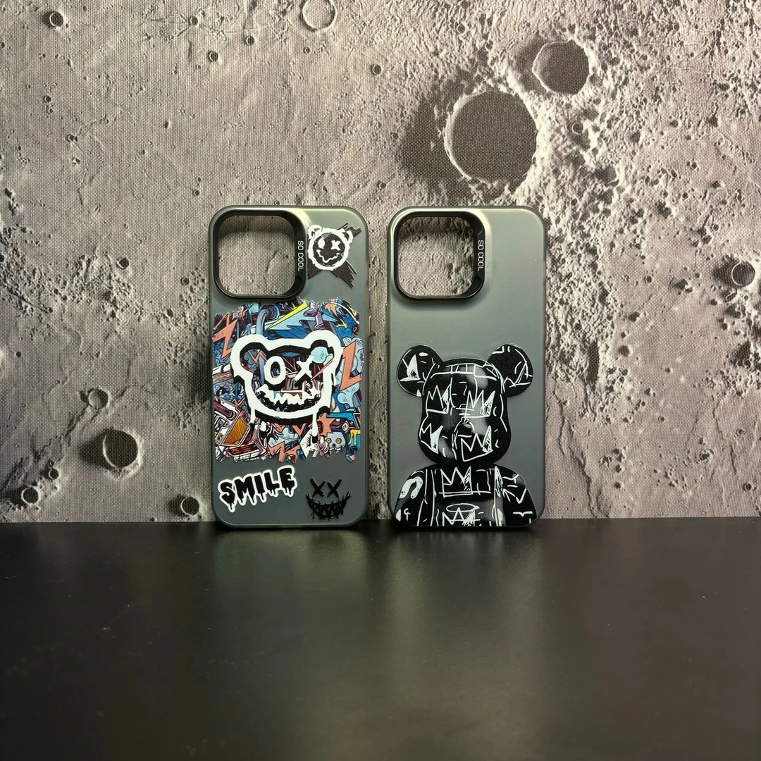 涂鸦暴力熊-IMD彩银适用苹果华为小米VIVO创意个性简约防摔手机壳