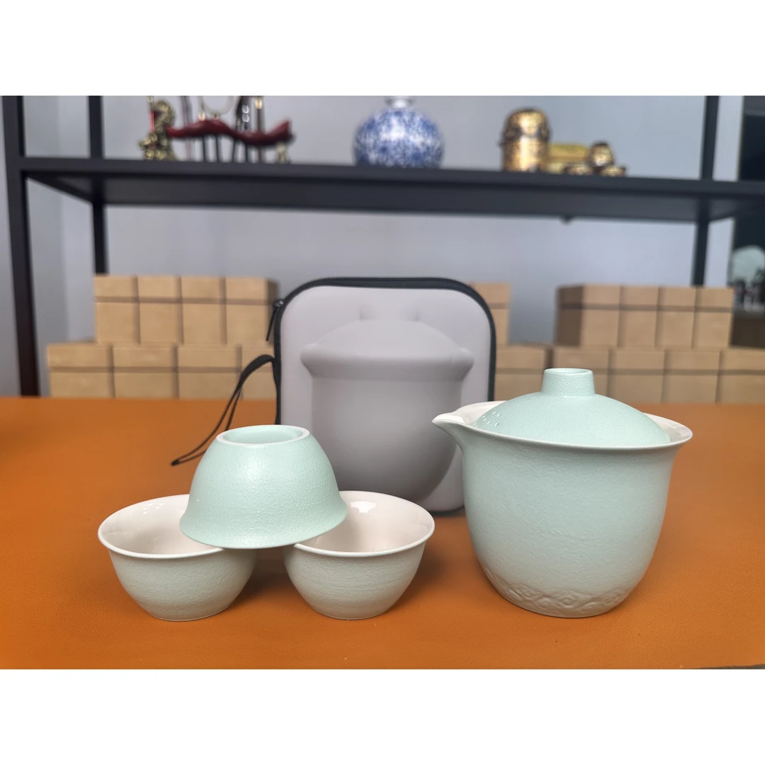 新中式功夫茶具便携式干泡茶盘一壶四杯宿舍会客陶瓷泡茶壶9-20