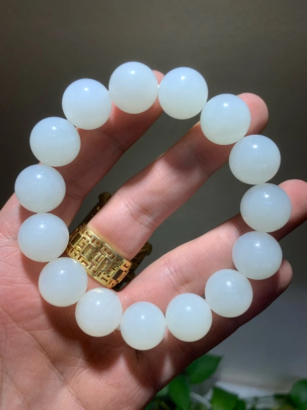 和田玉 羊脂玉手链 重量73克 直径1.5