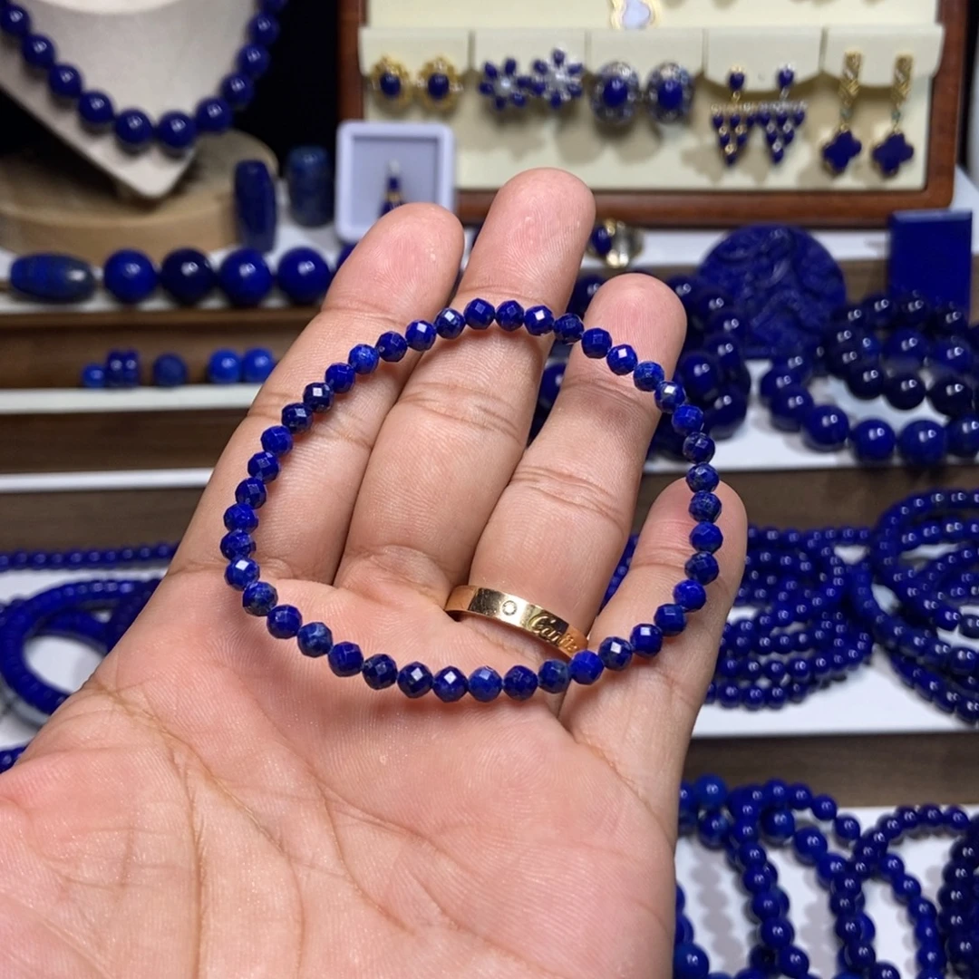 青金石未镶嵌精工 切面 手串4.4+