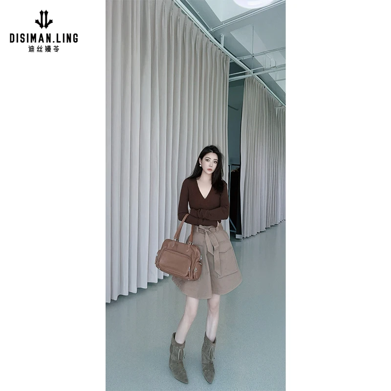 【迪丝嫚苓】咖色棉连衣裙气质时尚设计师轻奢休闲小众款优雅感显瘦