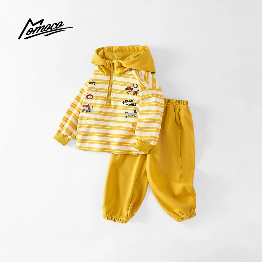 MOMOCO秋季男童绣花小狗条纹连帽套装时尚两件套77330580001