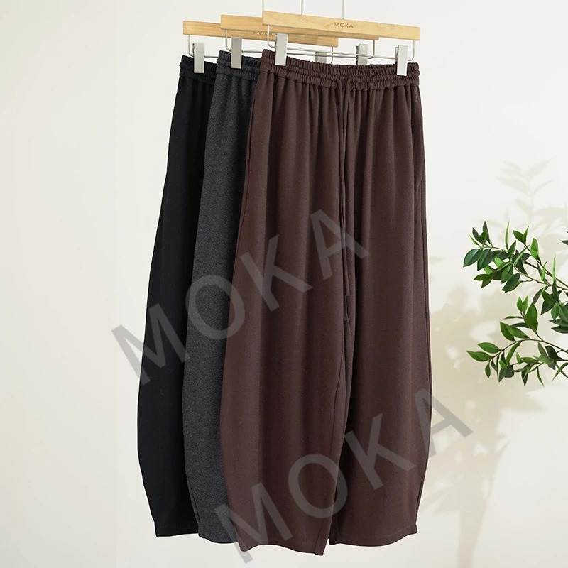 意大利精纺羊毛18.5μm松紧腰系带羊毛女士裤子（241769）20437