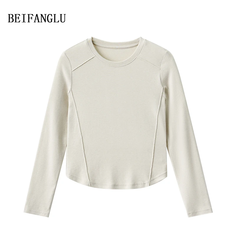 北方鹿【立体显瘦鱼骨线】秋上新纯色百搭正肩修身短款打底衫10112