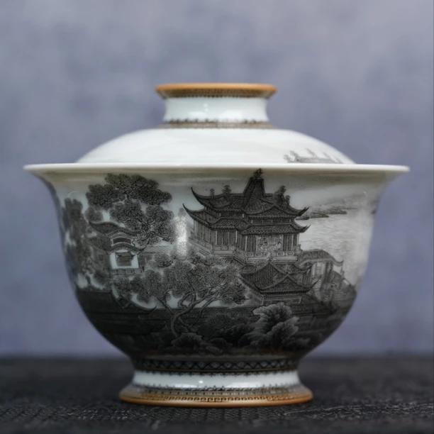 墨尚观山墨彩汉宫春晓盖碗手工纯手绘茶器茶具茶碗