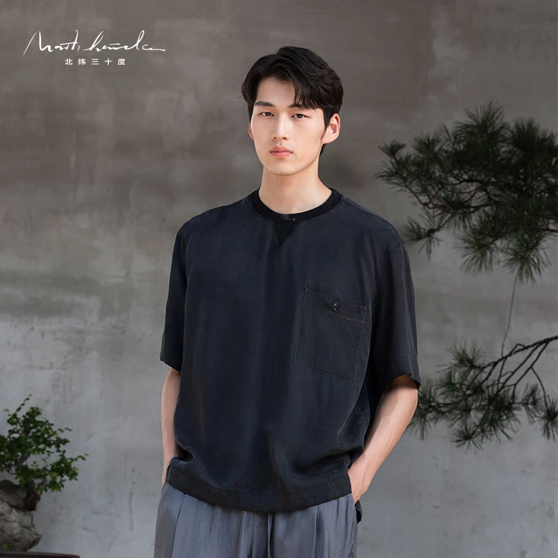 北纬三十度设计师男装夏季莱赛尔冰丝休闲新中式炒色男士冰丝透气