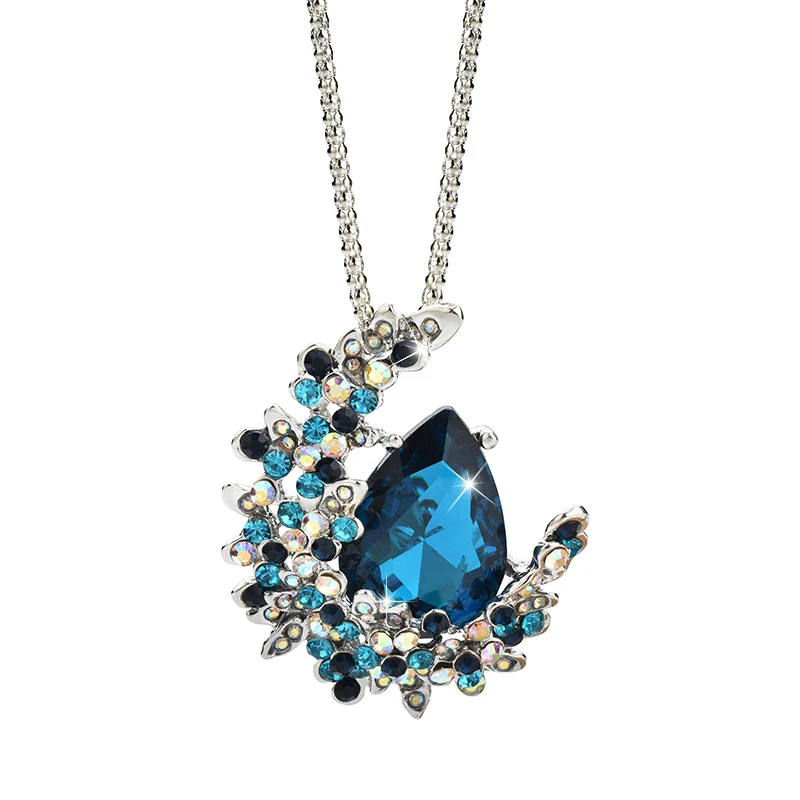 合金项链 轻奢精致蓝色月亮水滴毛衣链饰品M062