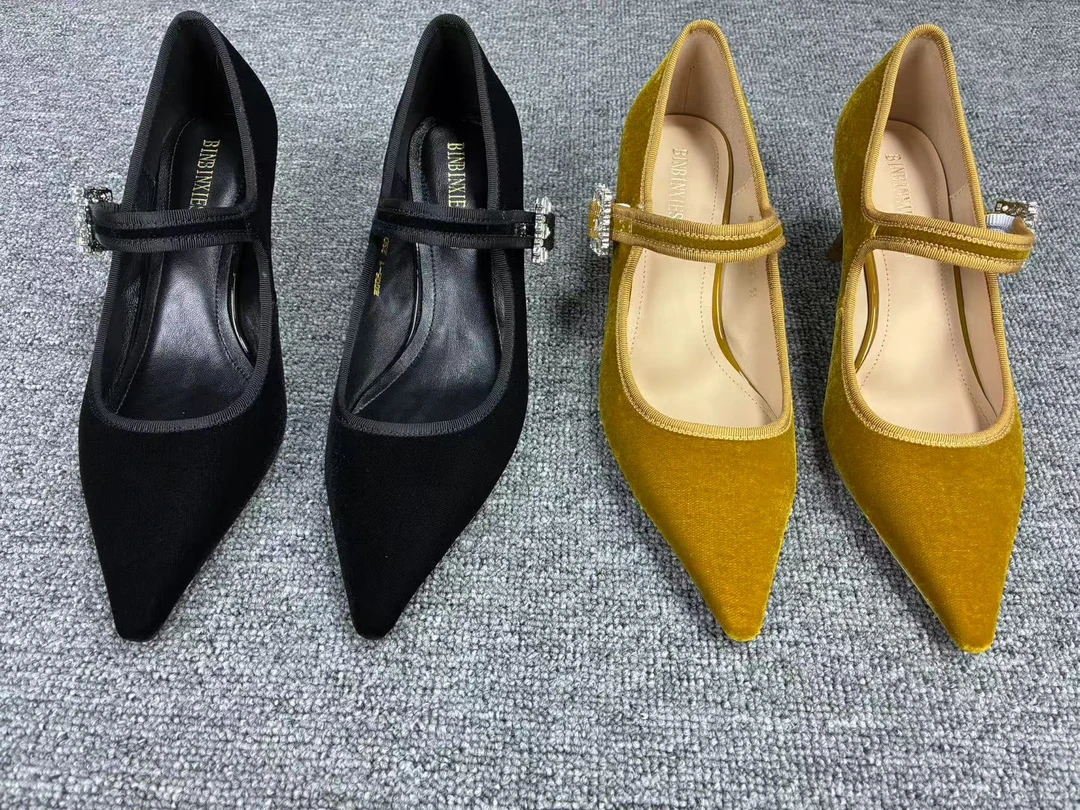 尖头细跟高跟单鞋气质百搭浅口一字带女鞋春秋配裙子