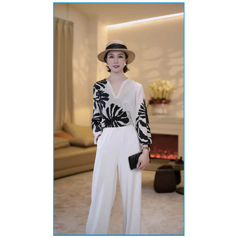 【赞妈专属】25夏季新款轻薄印花V领上衣ZM1792N