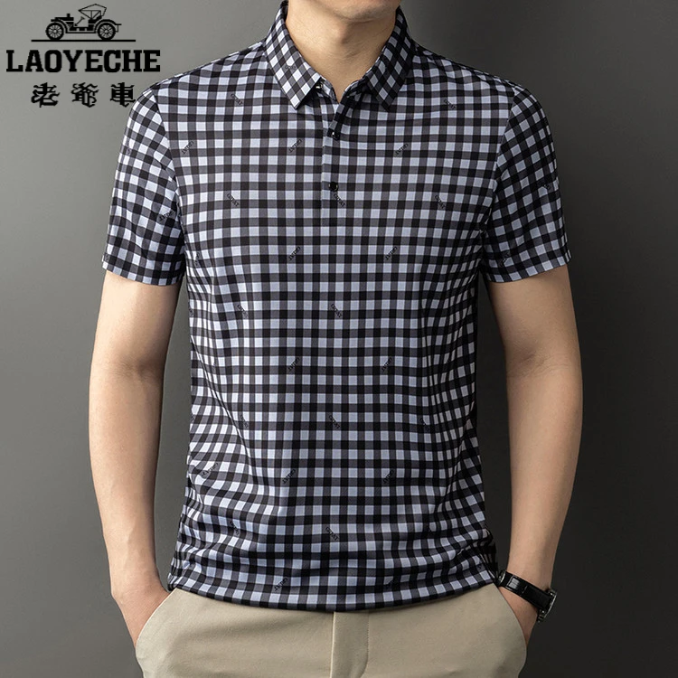 老爷车衬衫男短袖2025夏季新款大码韩版翻领半袖港风中青年T恤