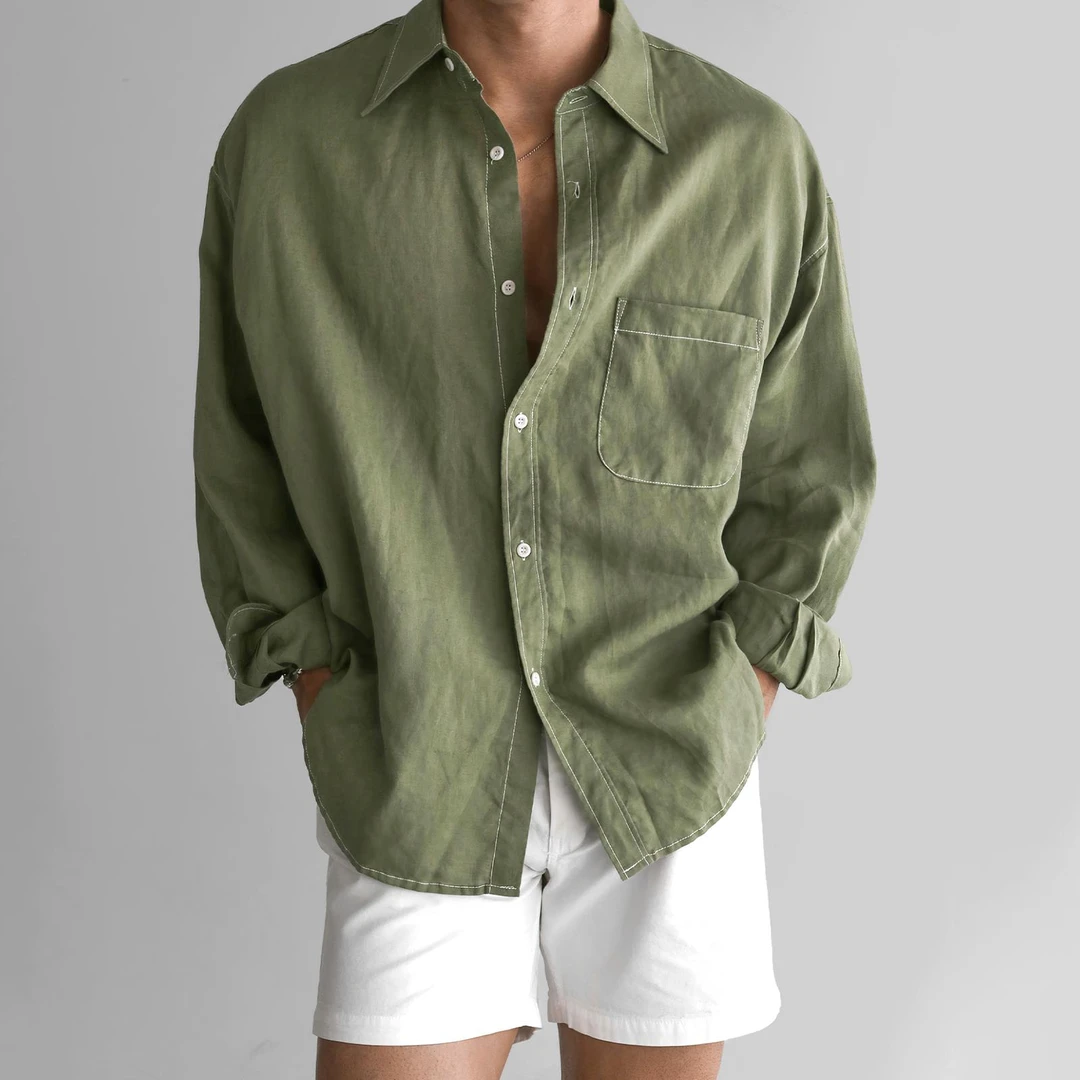 DIIIVERGOM韩系纯色长袖衬衫男款春夏季港风休闲简约宽松轻薄防晒