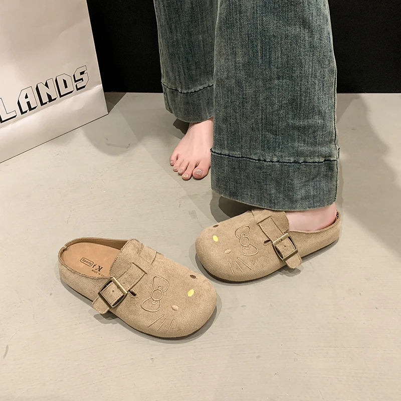 凯蒂猫勃肯鞋女2025夏季新款包头半拖厚底懒人拖鞋少女外穿软木鞋