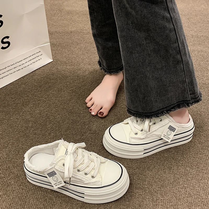 包头拖鞋女春夏外穿2025新款帆布鞋百搭懒人厚底半托女鞋P819710