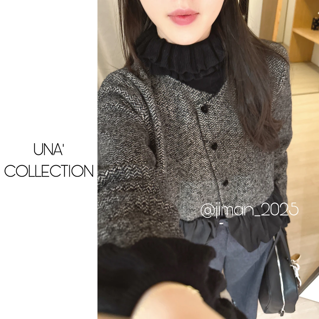 【吉满】夜澜褶香/不起球系列款花苞拼色小香针织马甲外套JM2897