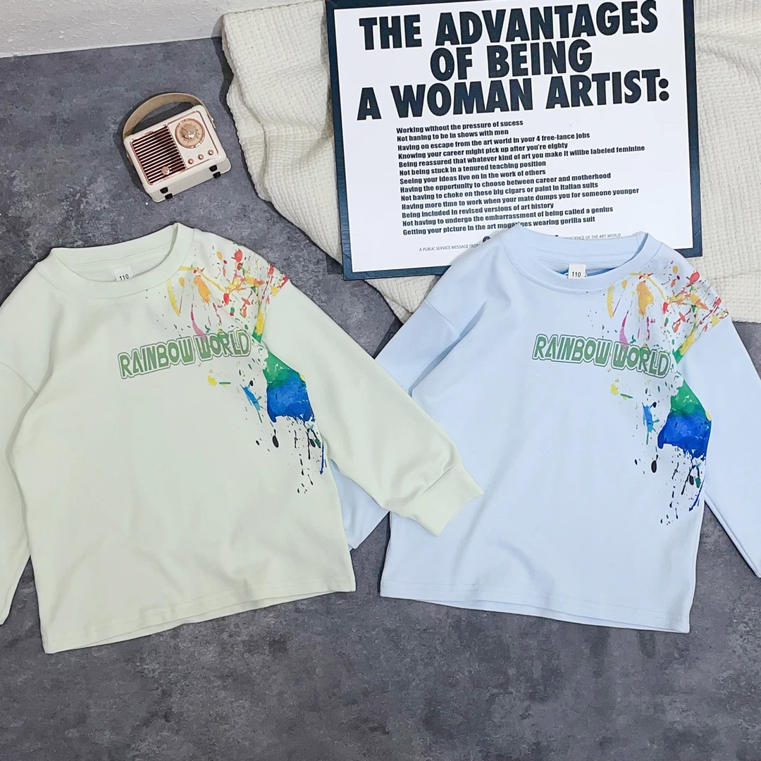 靓丽色彩长袖韩版春秋男童T恤印花中大童温婉风童装潮流儿童服装