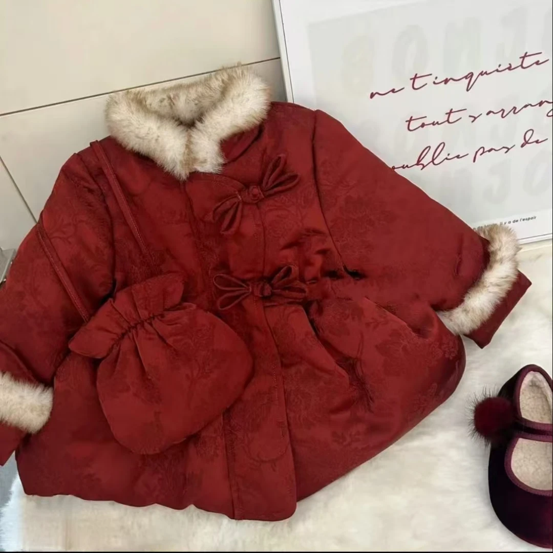 女童棉袄2024冬季新款宝宝国风拜年服夹棉外套加厚新中式外穿棉服