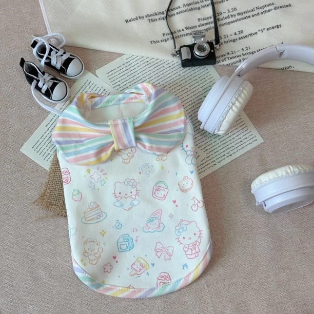 宠物衣服新款彩虹蝴蝶结领舒适保暖秋款小型犬猫咪狗狗背心