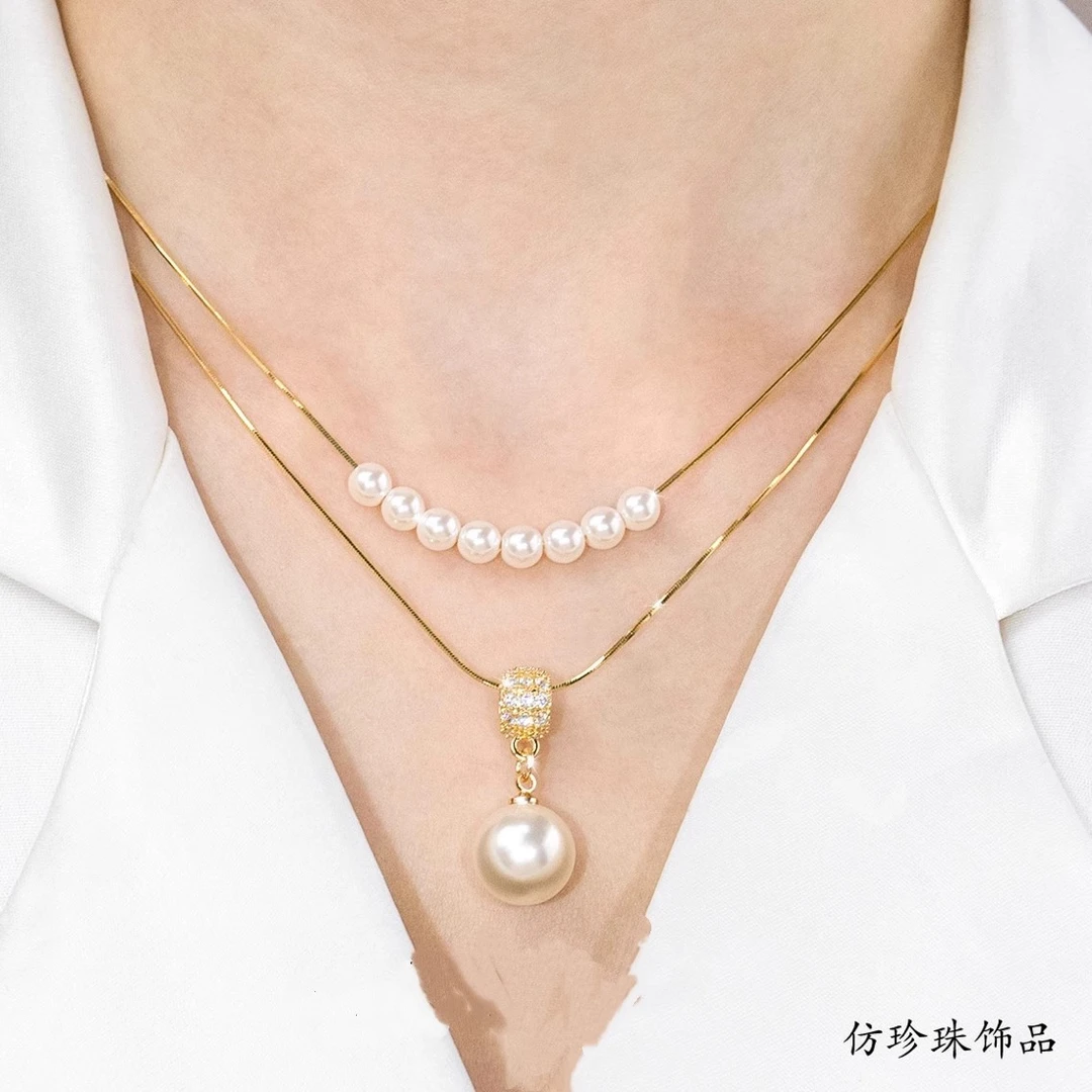 2025新款爆款双层珍珠项链女小众设计感气质钛钢锁骨链百搭颈链潮