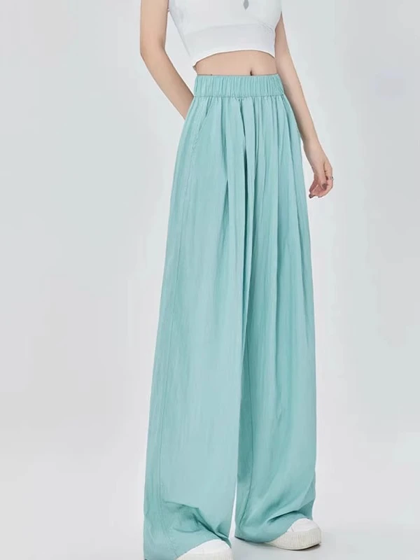 夏季新款湖蓝色山本裤大码胖妹妹mm梨形身材宽松百搭显瘦阔腿裤