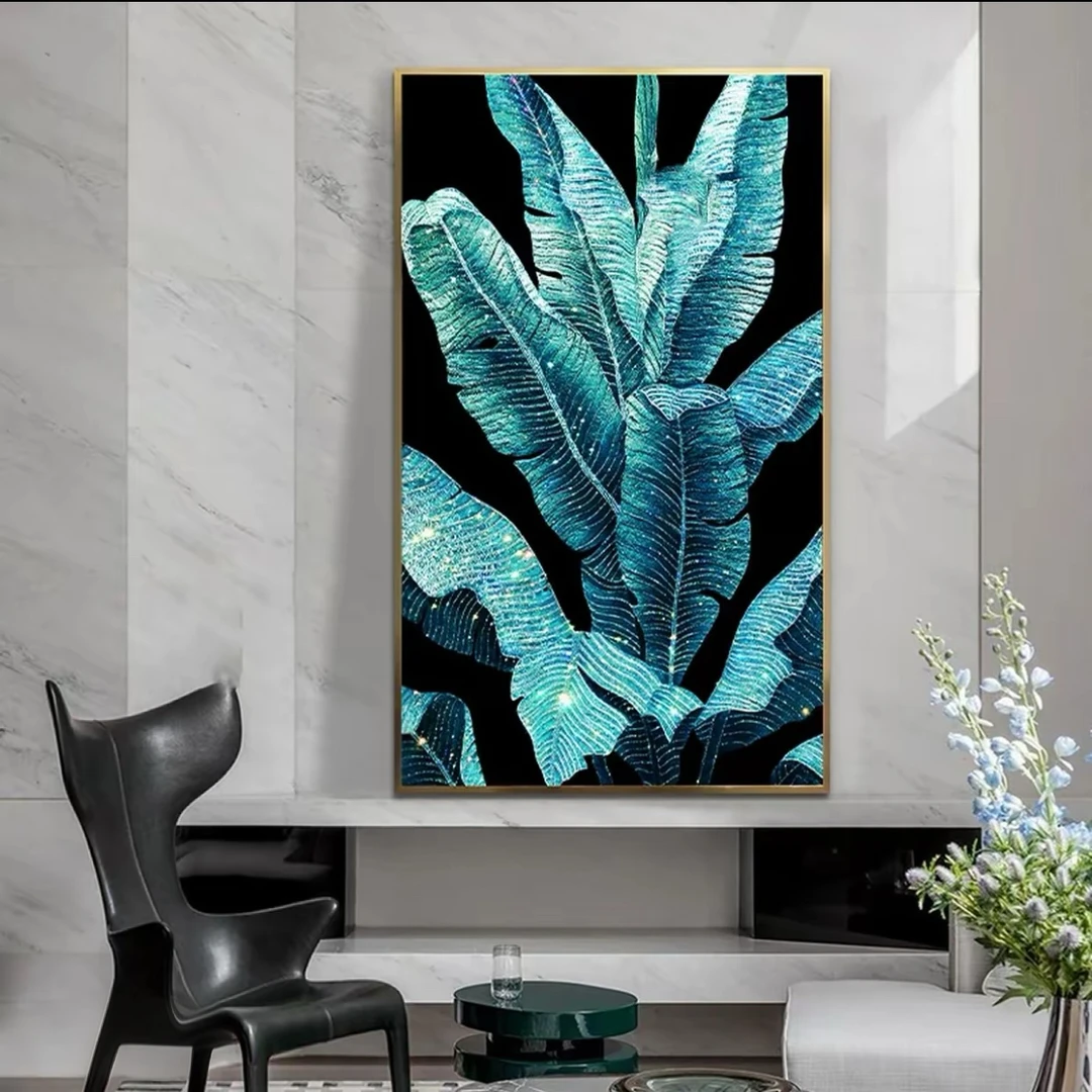 【家大业大】轻奢水晶镶钻芭蕉叶装饰画客厅沙发玄关入户落地挂画