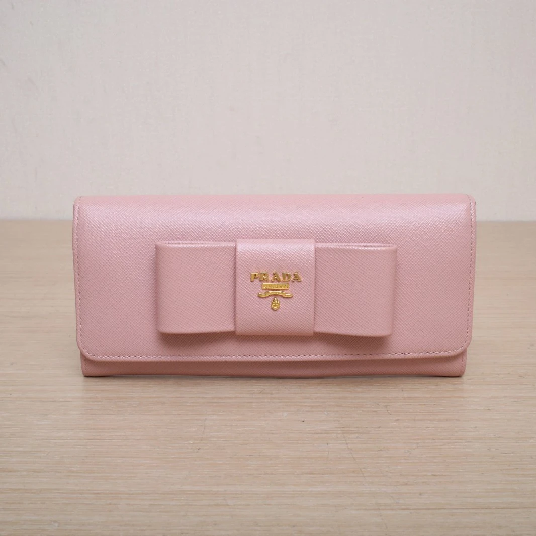 99新 Prada/普拉达 【娇】 粉色 蝴蝶结 长款 钱包P225377735