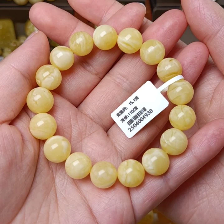 未镶嵌蜜蜡手链11圆珠浓白蜡