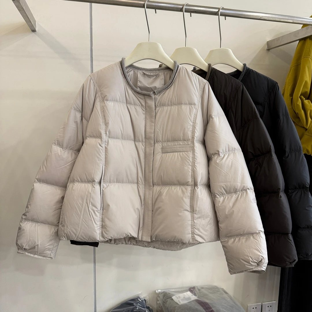 韩系时尚卷边圆领轻薄羽绒服外套女2025冬季新款加厚保暖休闲上衣