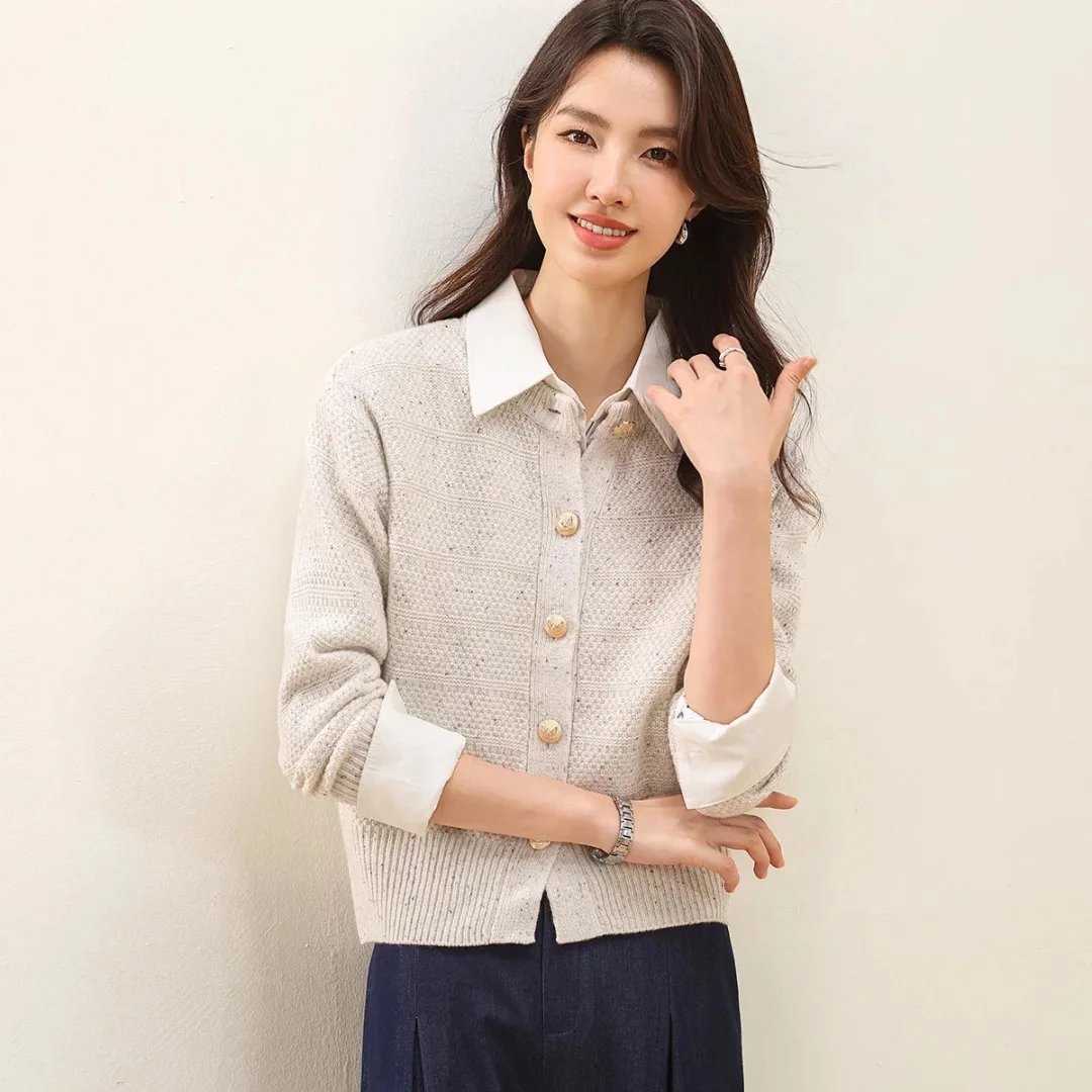 圆领女单排扣毛秋冬针织衫针织衫百搭女装洋气韩版短款时尚宽松