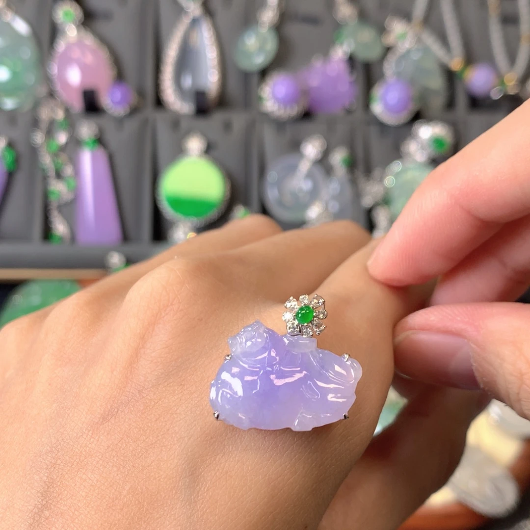 翡翠18K金镶嵌吊坠(不含链)