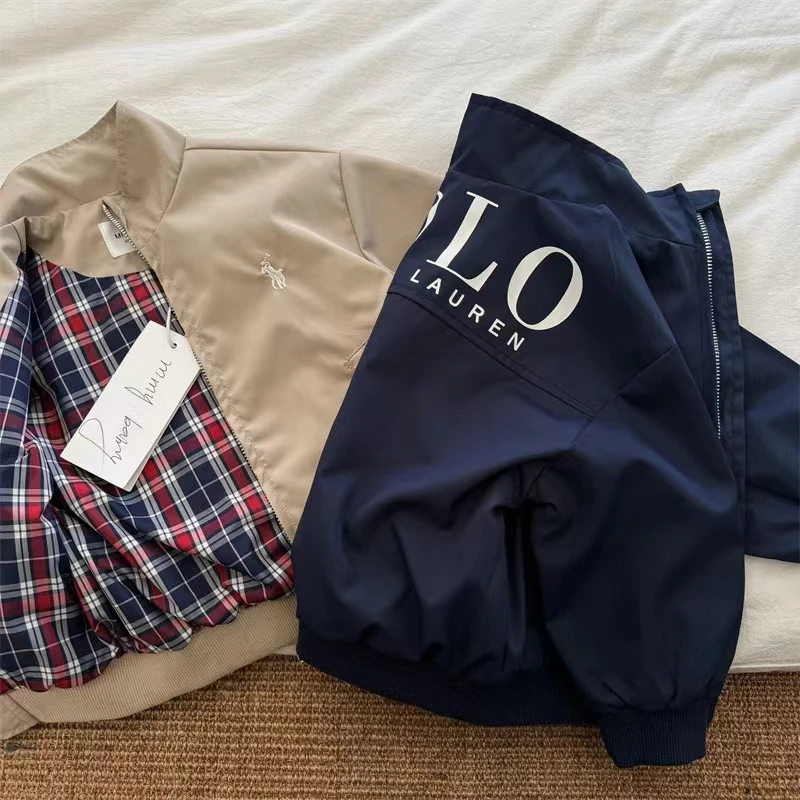 儿童外套2025春季新品男女童刺绣拉链夹克宝宝印花字母外套70086