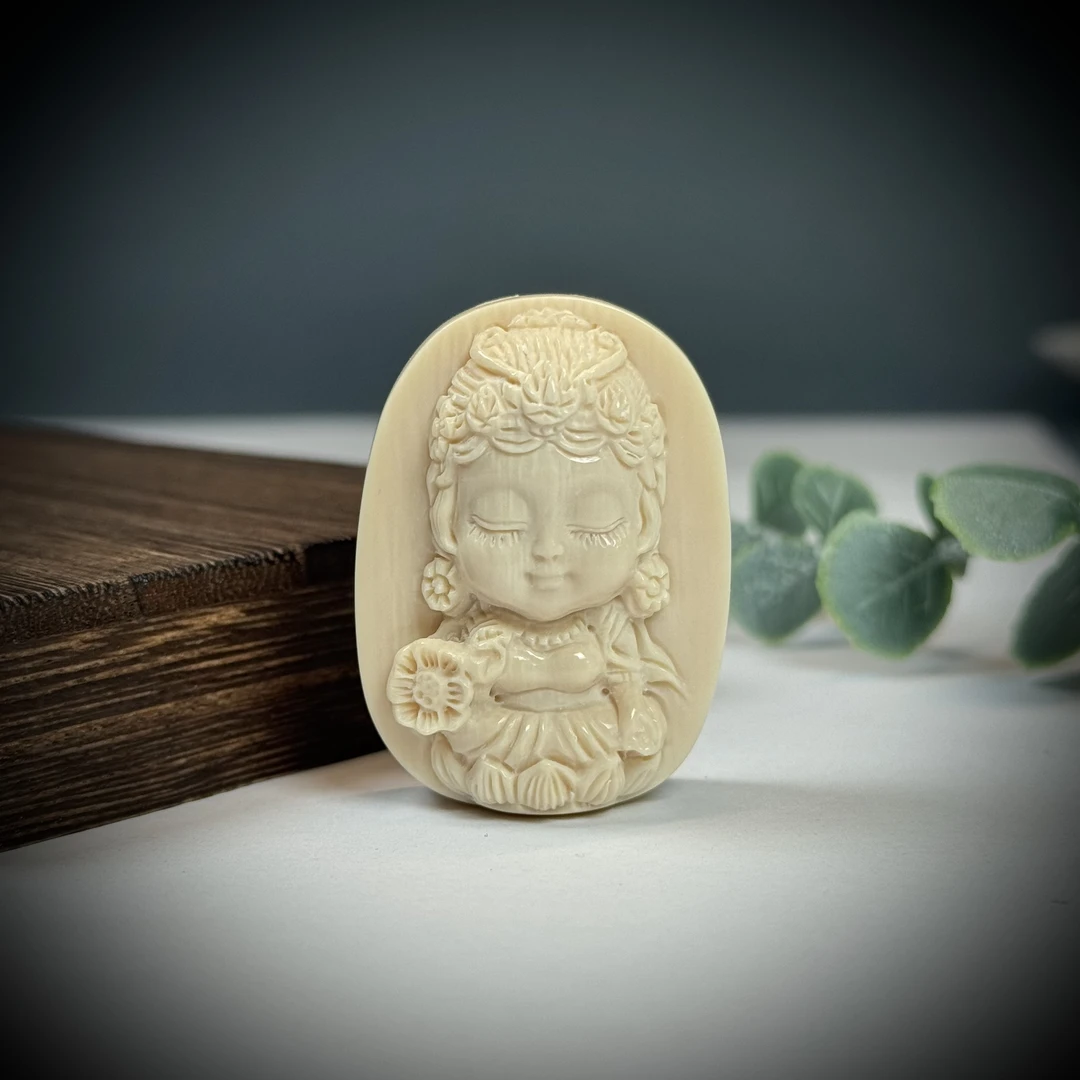 H97-48天然猛犸牙 雕刻牌度母28.9*39.8*14.9mm支持复检假一罚十