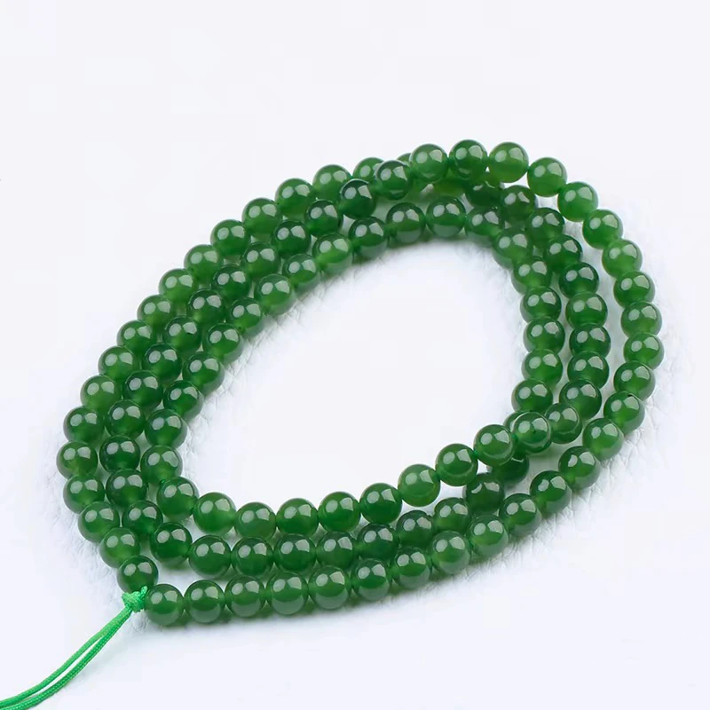 高品俄罗斯碧玉圆珠项链和田玉冰阳绿满绿珠链108长款6mm*无黑点