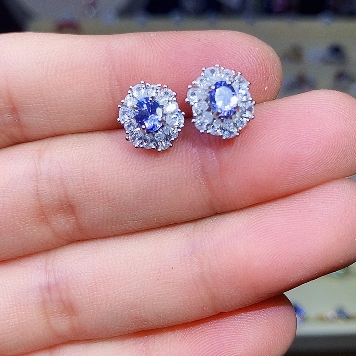 坦桑石耳饰银S925镶嵌211111