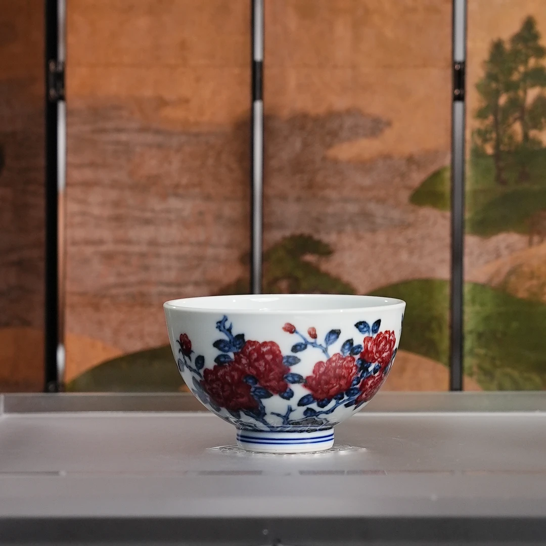 永明尚玩丨山茶花鸡心杯 容量80ml景德镇茶具