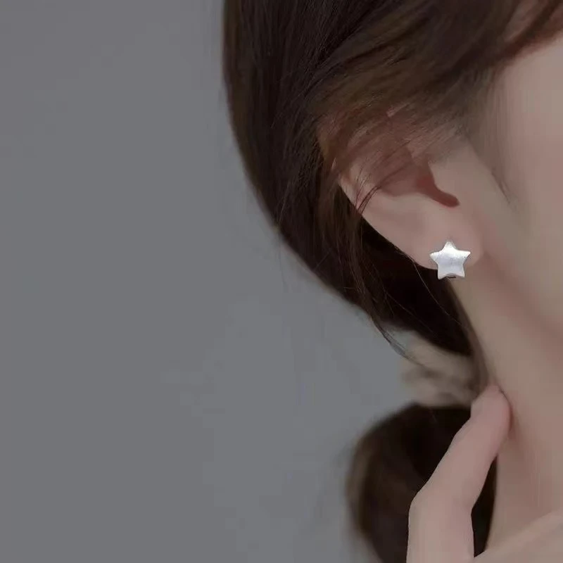 足银耳饰 耳环耳钉[银喜生]气质磨砂五角星耳扣