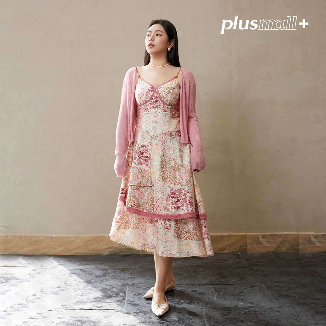 【折扣款】PLUSMALL仙本那海岸 混纺度假风撞色蕾丝吊带裙PM2502044