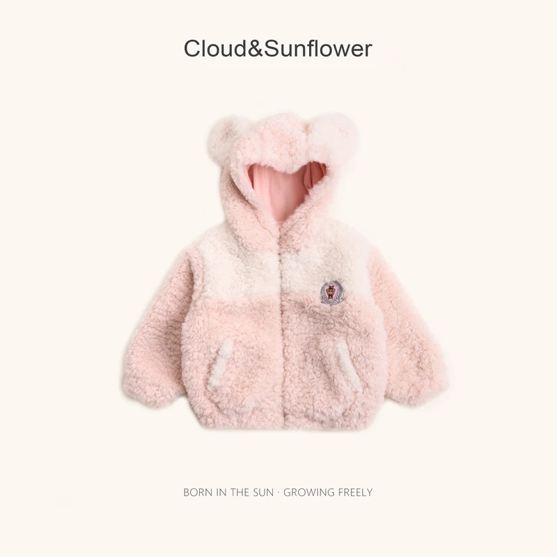 【云朵小葵】女童秋季新款洋气小熊耳朵连帽毛茸茸休闲外套882232
