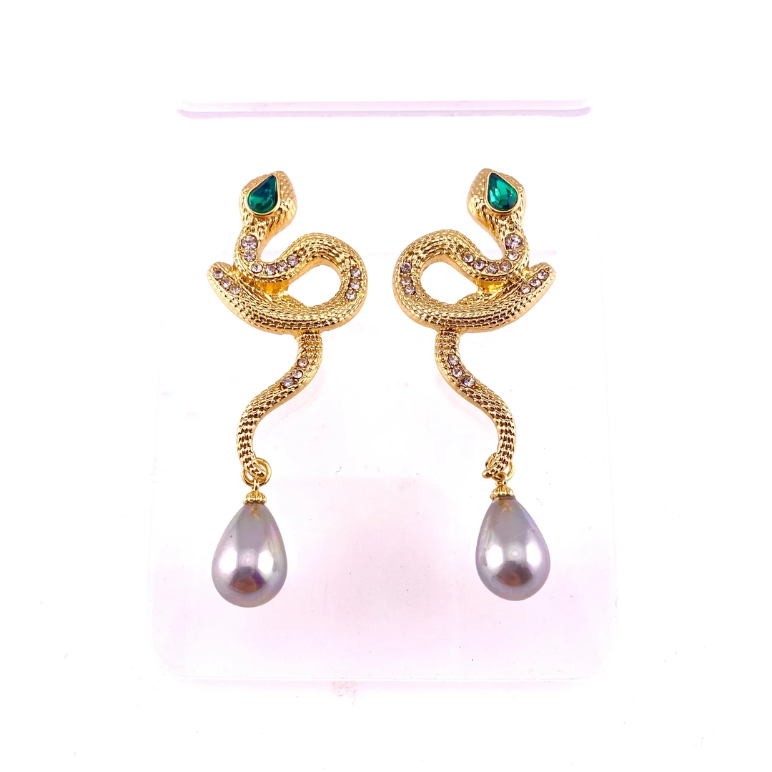 铜合金锆石耳饰 L061蛇形耳环镶钻精致镶嵌