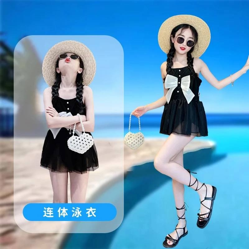 女童速干连体游泳衣2025新款女大童公主风泳衣高颜值网红泳装裙子