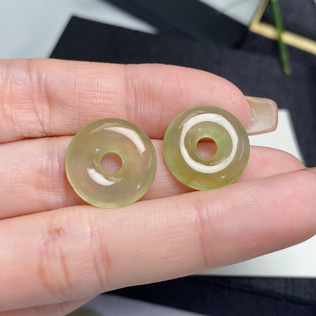 翡翠耳饰未镶嵌冰茶黄翡甜甜圈