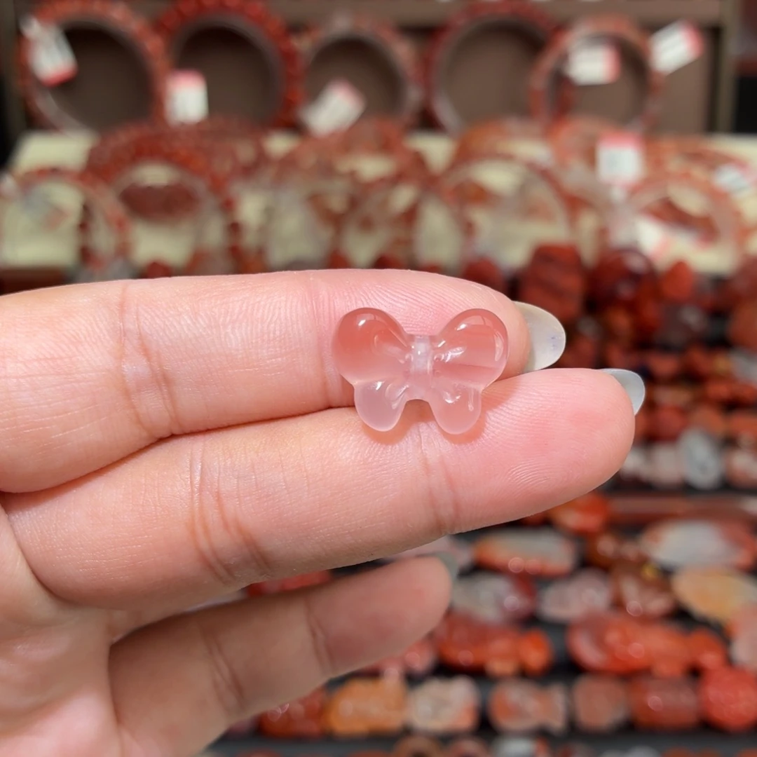 南红玛瑙未镶嵌颈饰上下通孔蝴蝶结