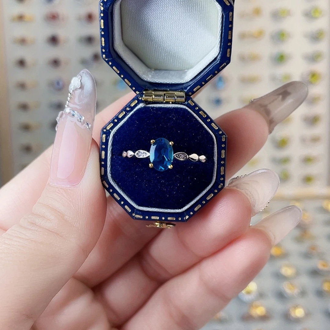 戒指托帕石银S925镶嵌简约款戒指