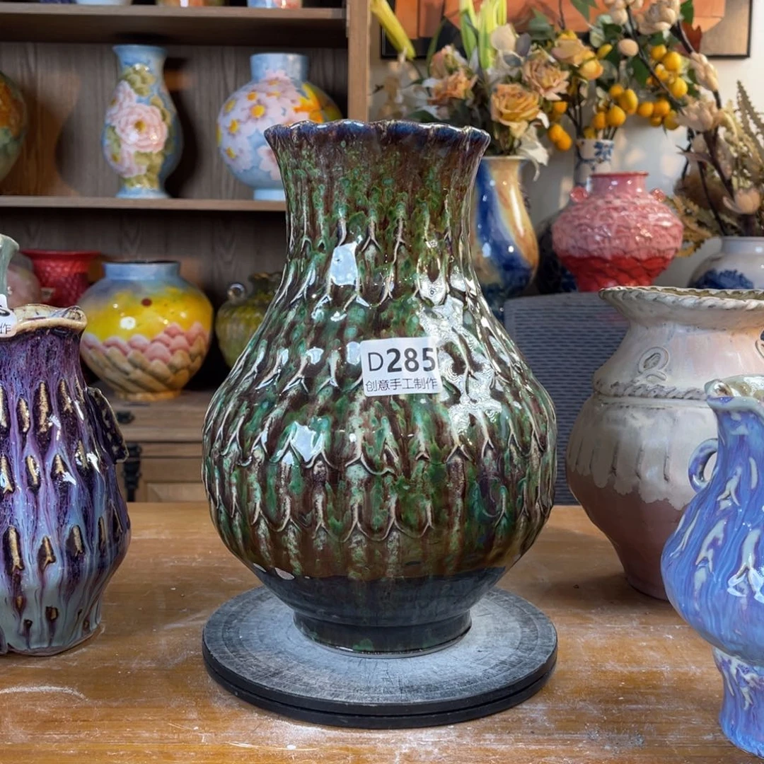 摆件陶瓷花瓶高28口径9.5盘泥瑕疵不退不换特价