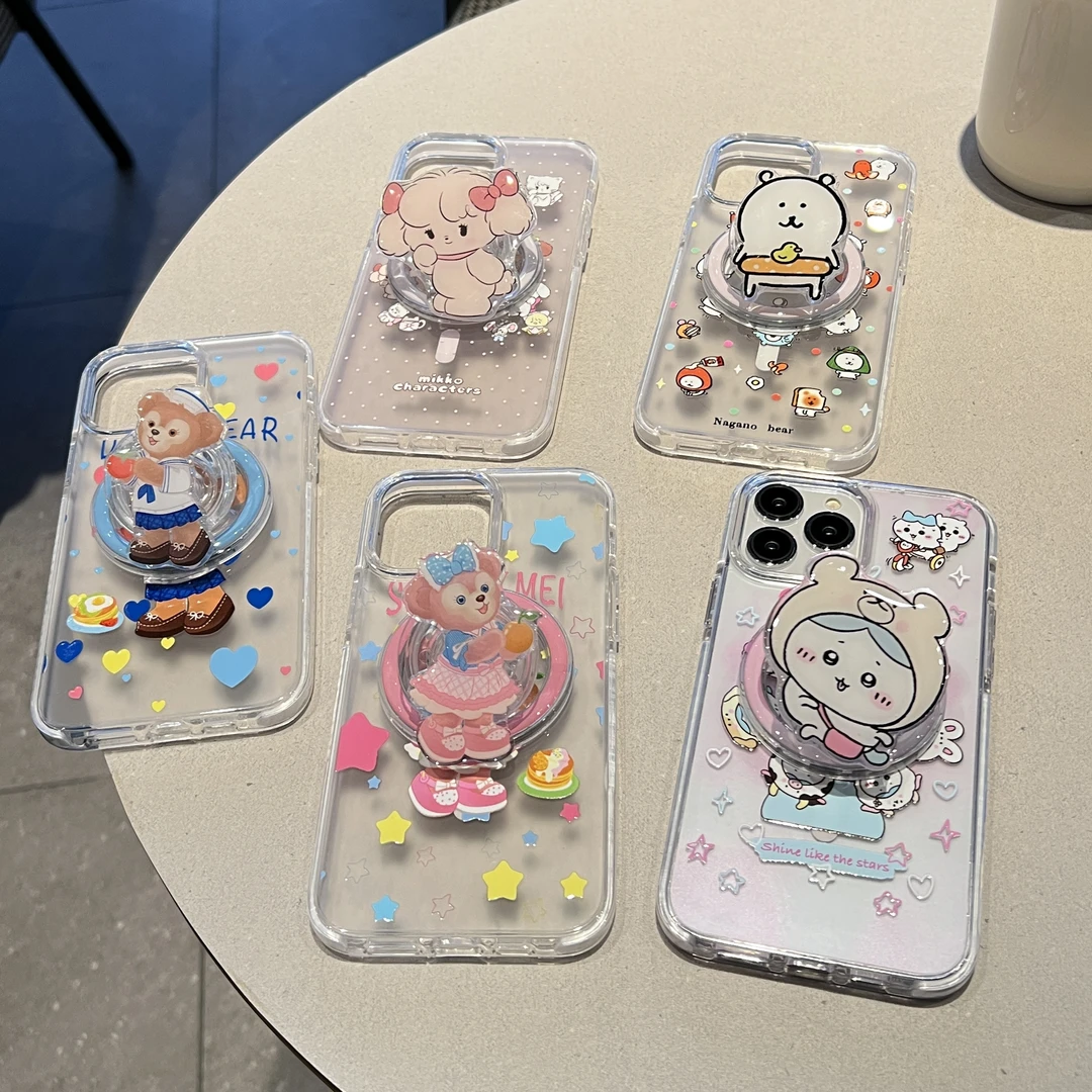 可爱卡通磁吸旋转支架适用苹果iPhone 16pro透明手机壳15少女心14