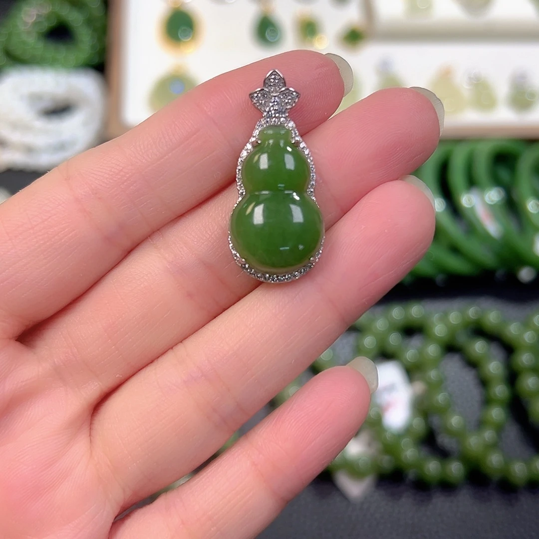 和田玉（碧玉）银S925镶嵌颈饰